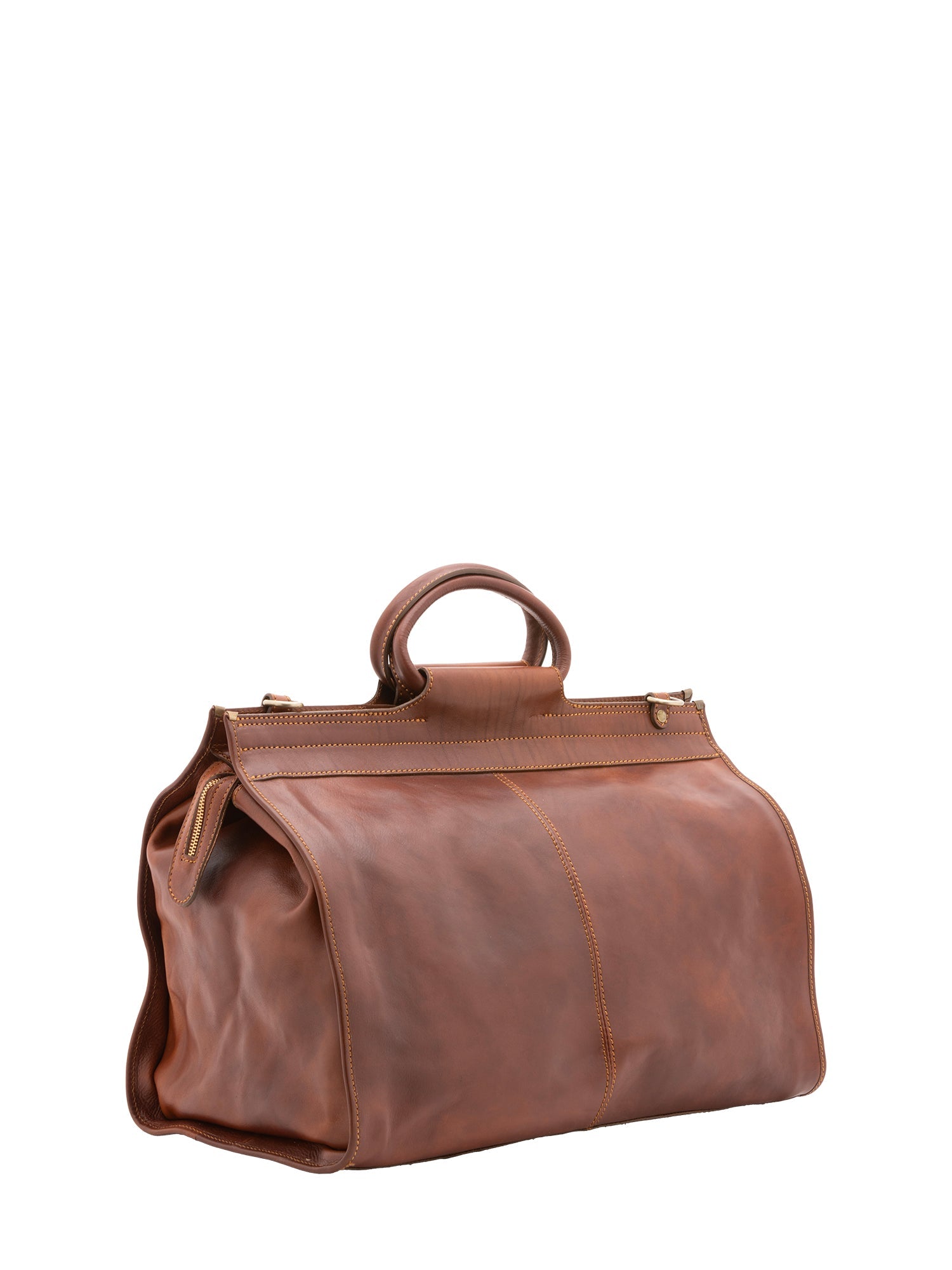 Borsa da viaggio unisex in vera pelle 100% cotone 4563-MARRONE Alessia Firenze