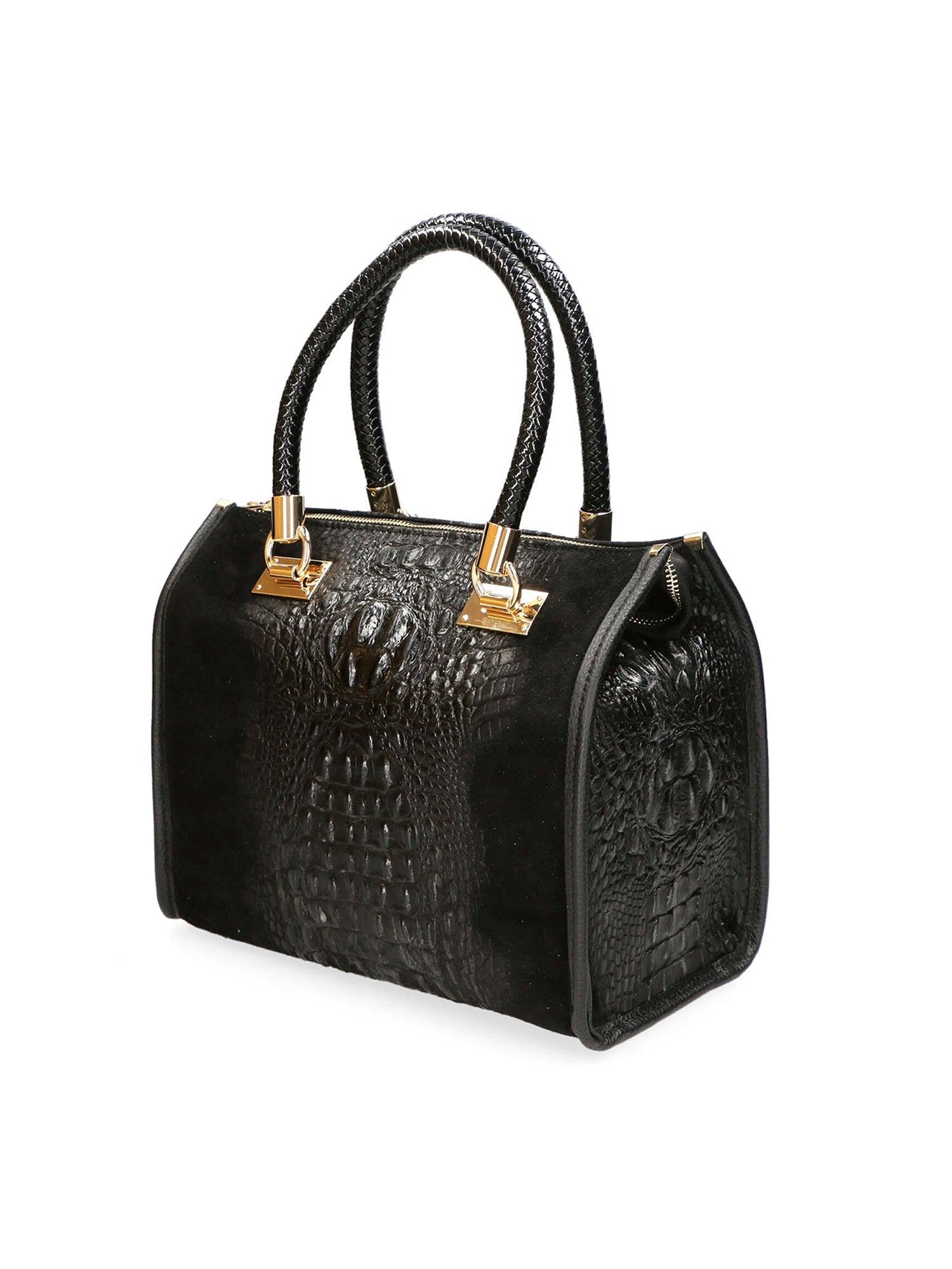 Edna Borsa a bauletto da donna Pelle e camoscio stampato croco 80044-019 NERO Chiara Ferretti