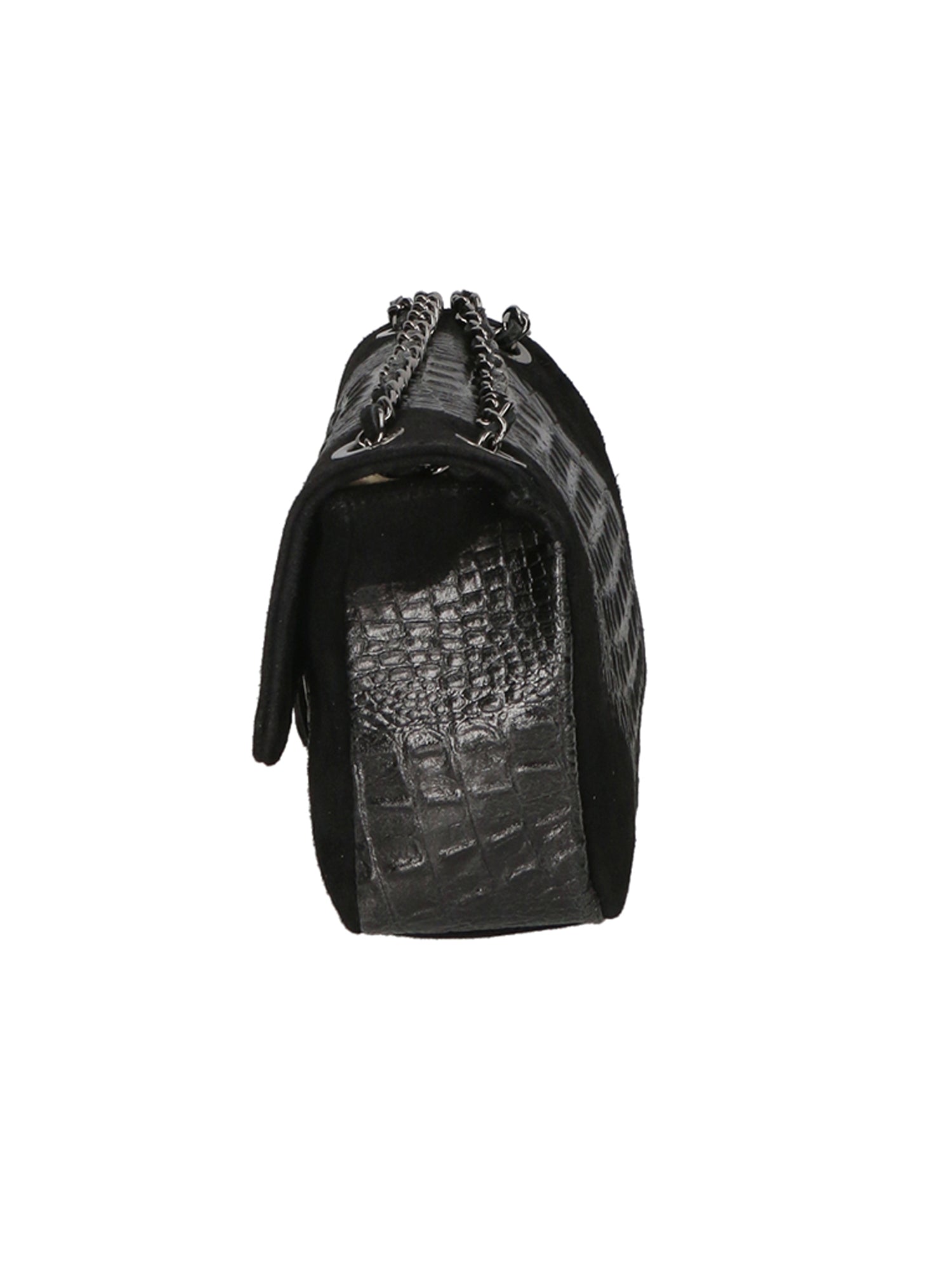 Edvige Borsa a spalla da donna Pelle Croco Stampata 80045-NERO Chiara Ferretti