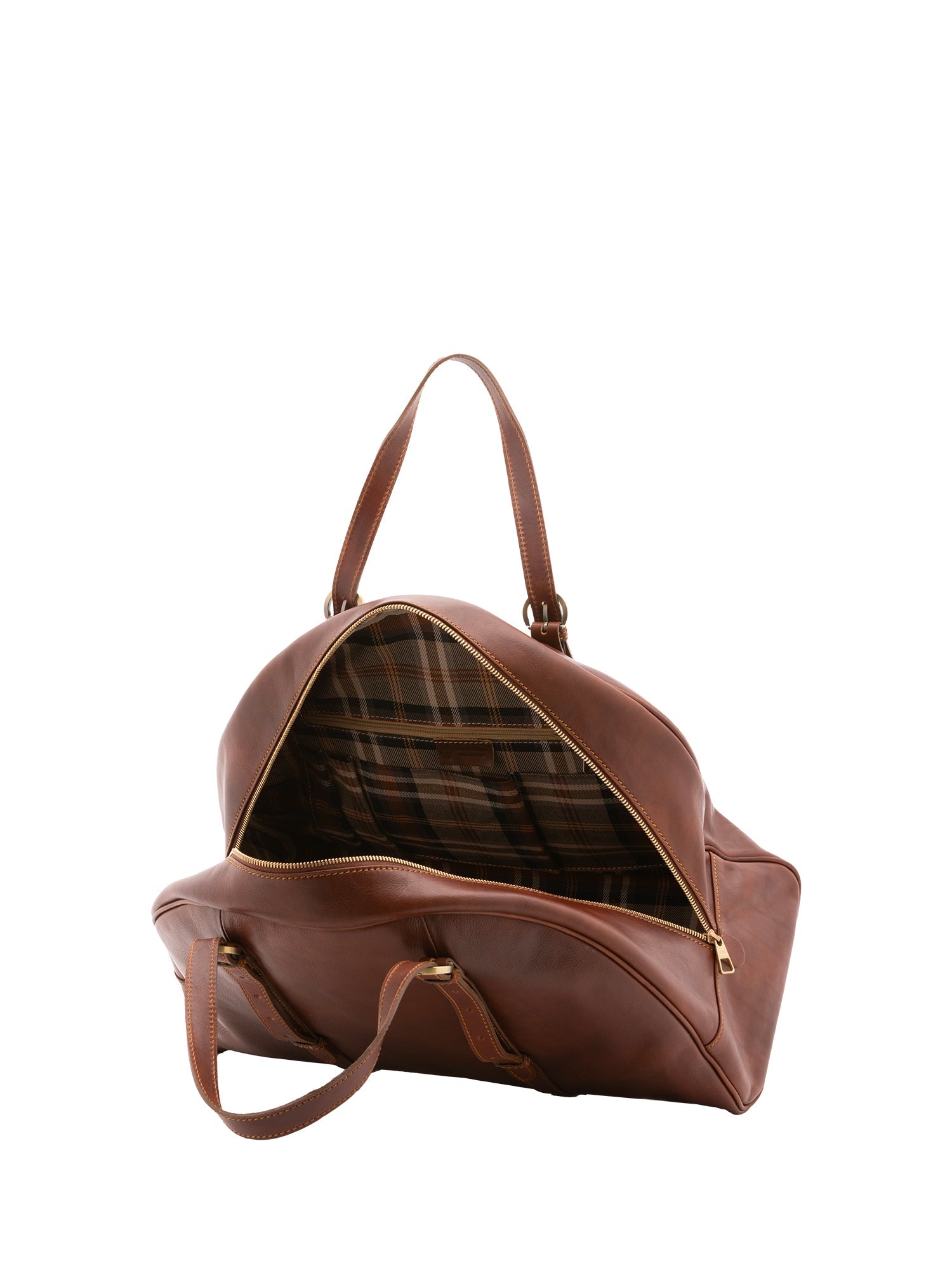 Borsa da viaggio unisex in vera pelle 100% cotone 4589-MARRONE Alessia Firenze
