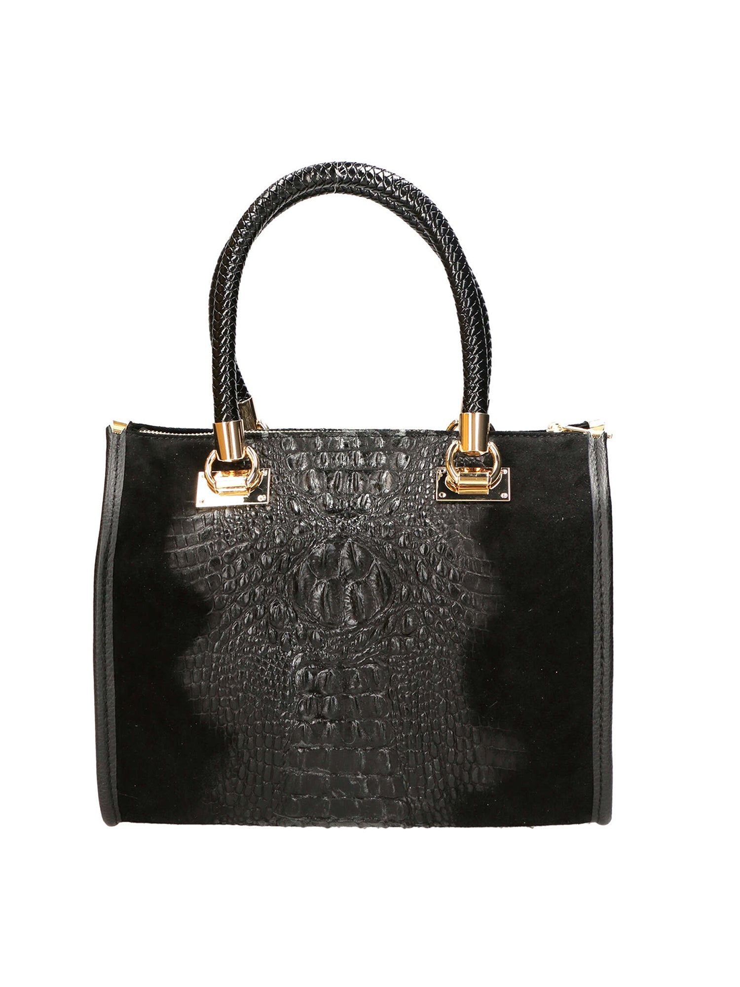 Edna Borsa a bauletto da donna Pelle e camoscio stampato croco 80044-019 NERO Chiara Ferretti