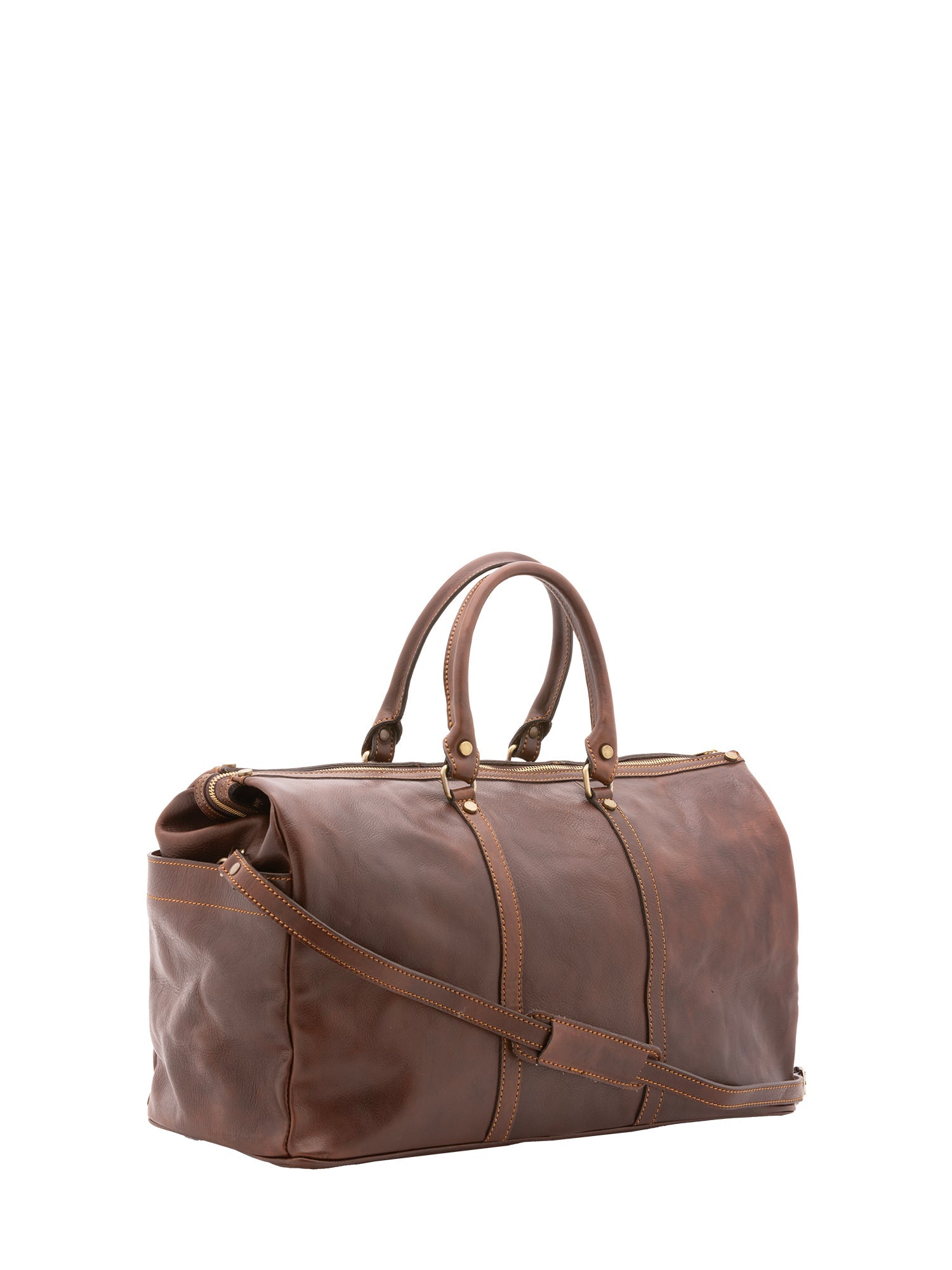 Borsa da viaggio unisex vera pelle 100% cotone 4546-TESTA DI MORO Alessia Firenze