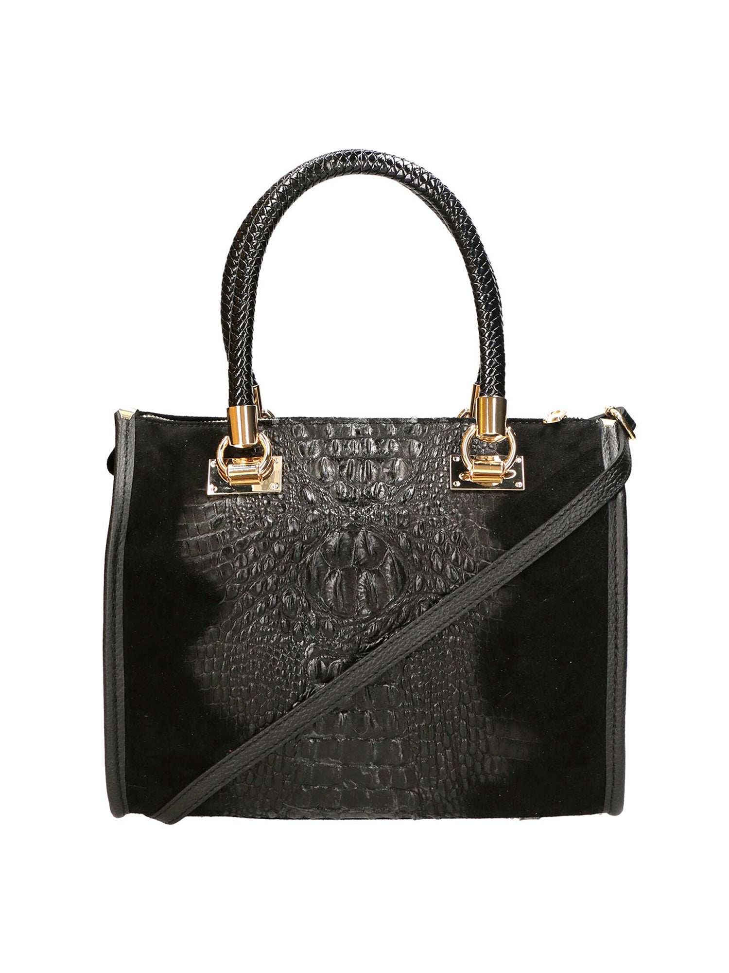 Edna Borsa a bauletto da donna Pelle e camoscio stampato croco 80044-019 NERO Chiara Ferretti