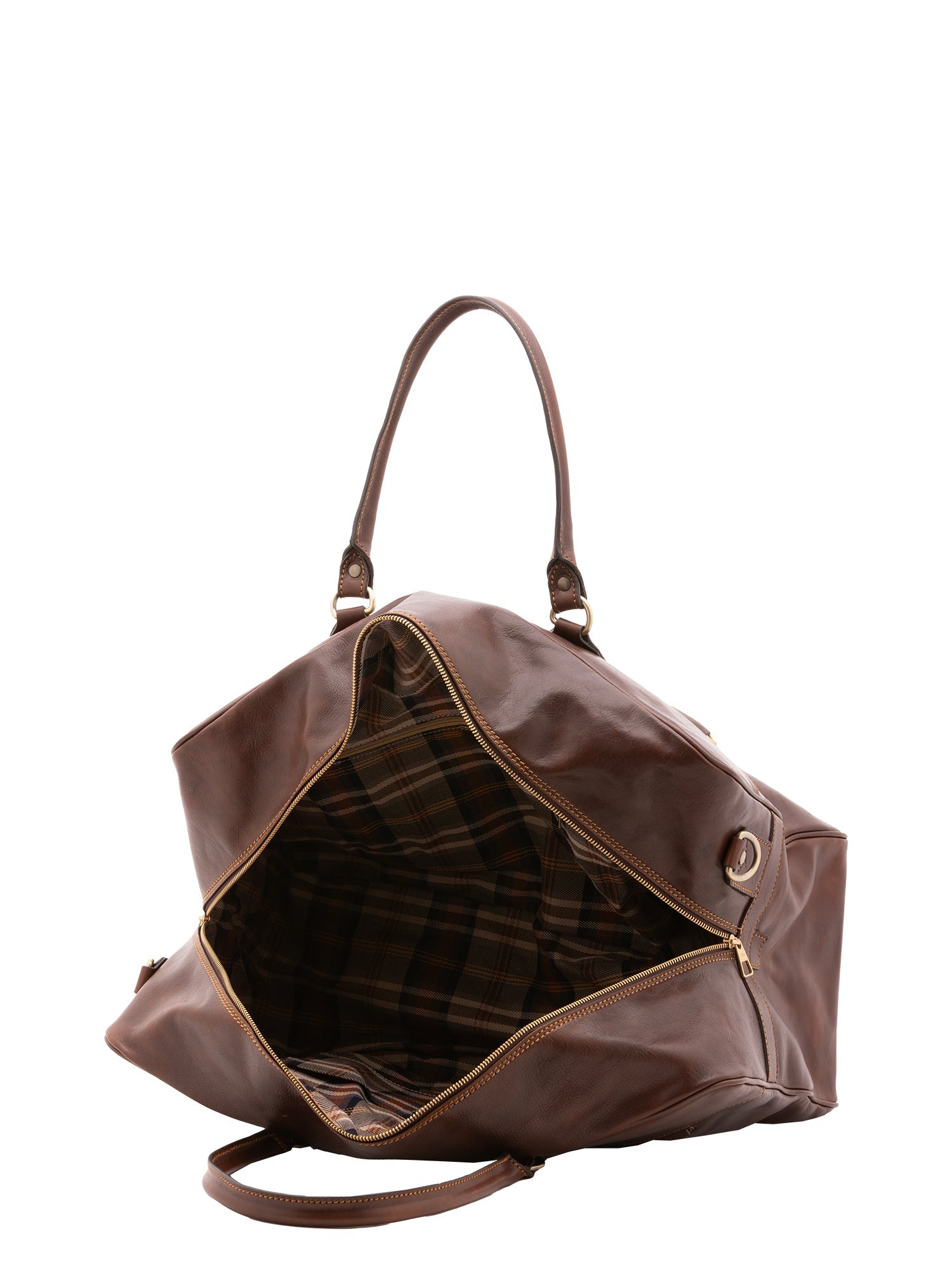 Borsa da viaggio unisex vera pelle 100% cotone 4562-TESTA DI MORO Alessia Firenze