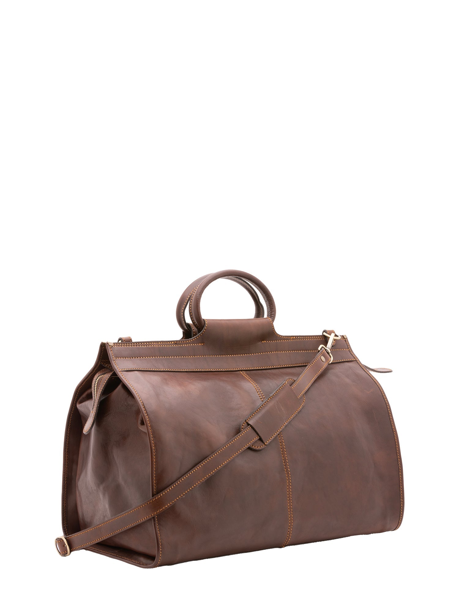 Borsa da viaggio unisex in vera pelle 100% cotone 4563-TESTA DI MORO Alessia Firenze