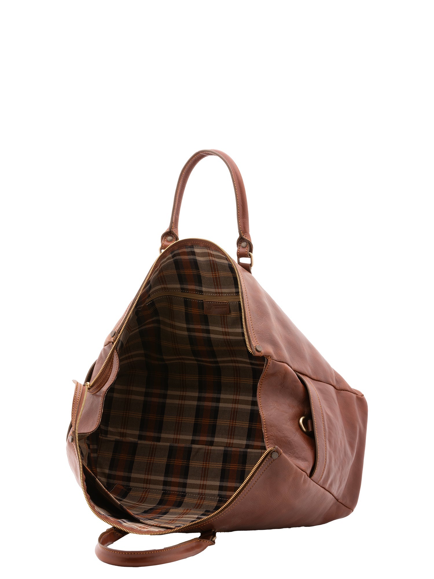 Borsa da viaggio unisex vera pelle 100% cotone 4546-MARRONE Alessia Firenze