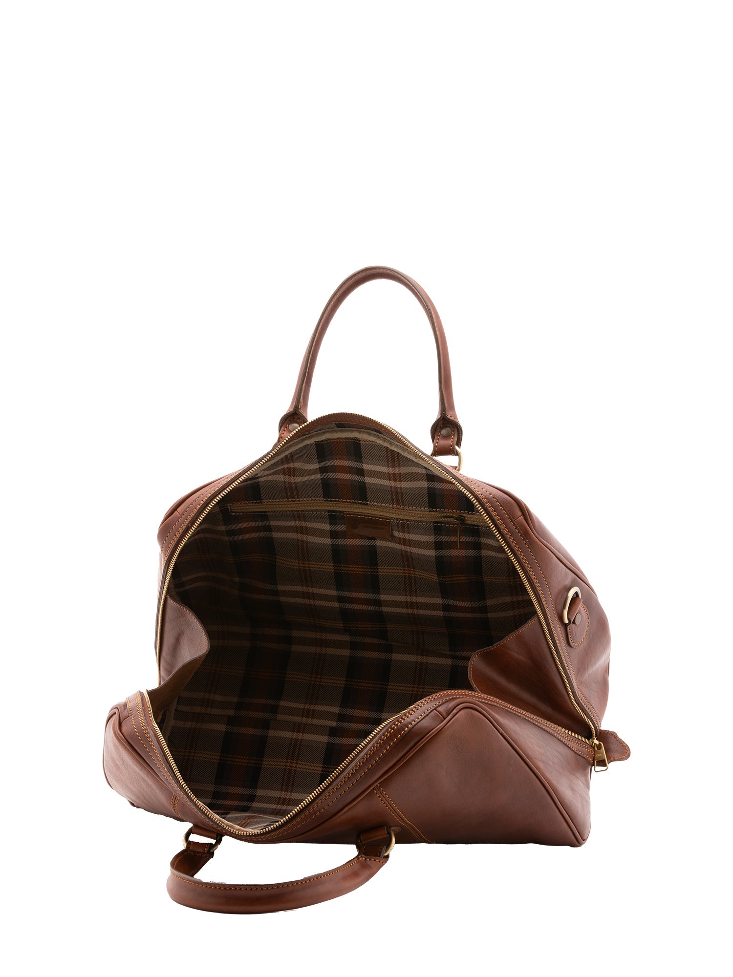 Borsa da viaggio unisex in vera pelle 100% cotone 4040-MARRONE Alessia Firenze