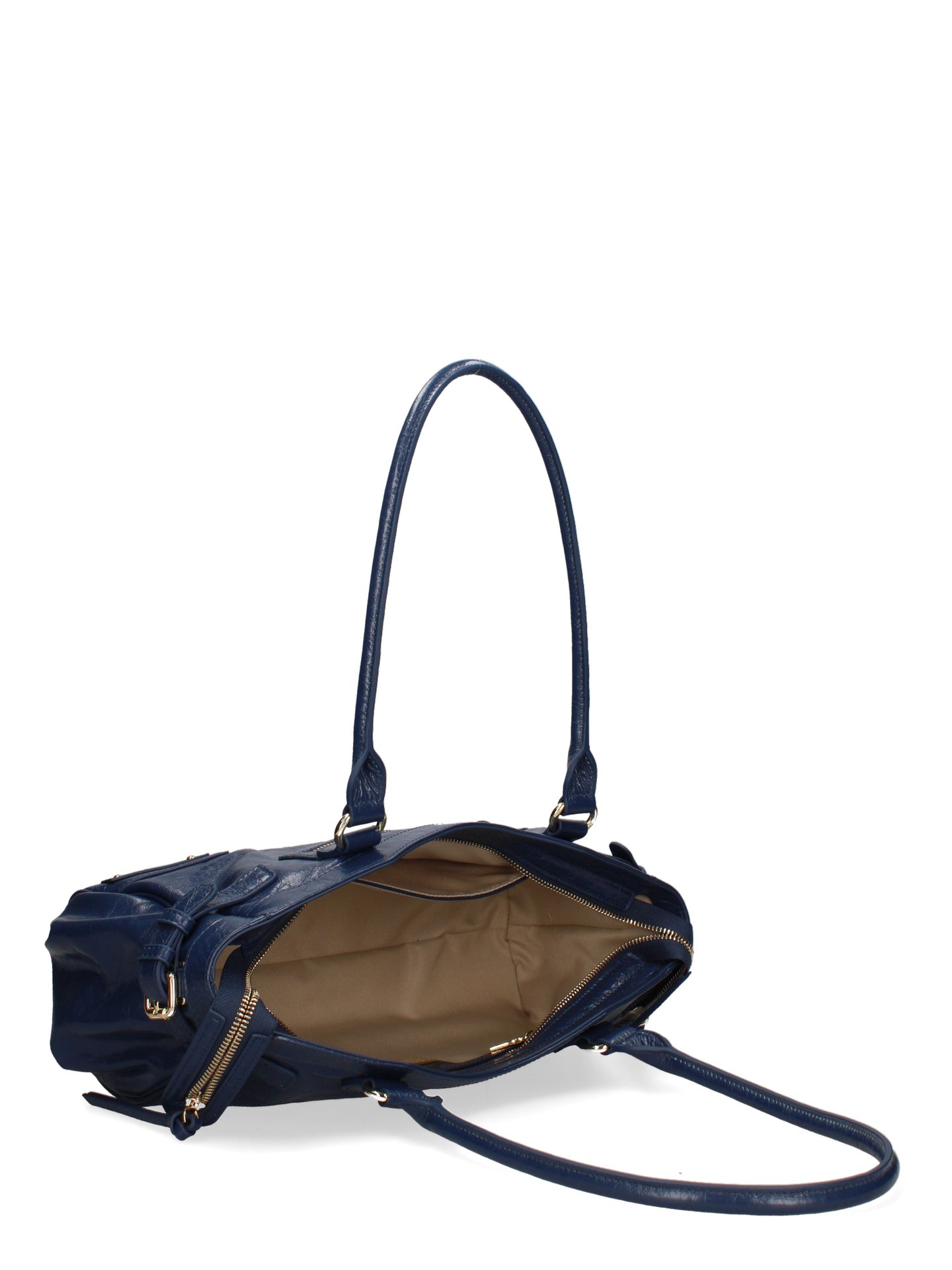 Borsa a Mano in Vera Pelle Blu Jeans