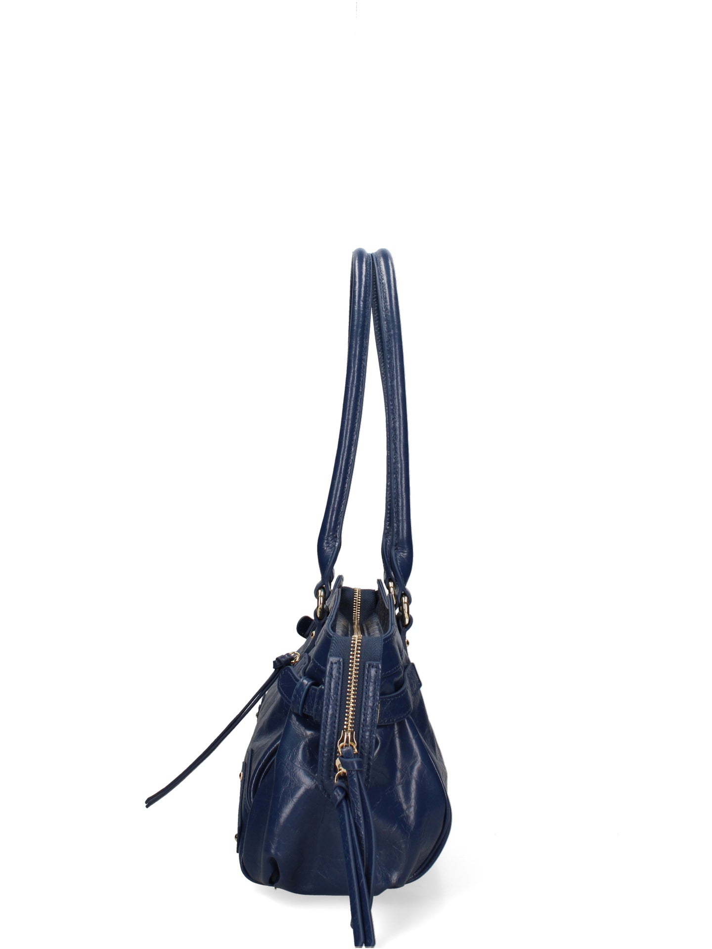 Borsa a Mano in Vera Pelle Blu Jeans