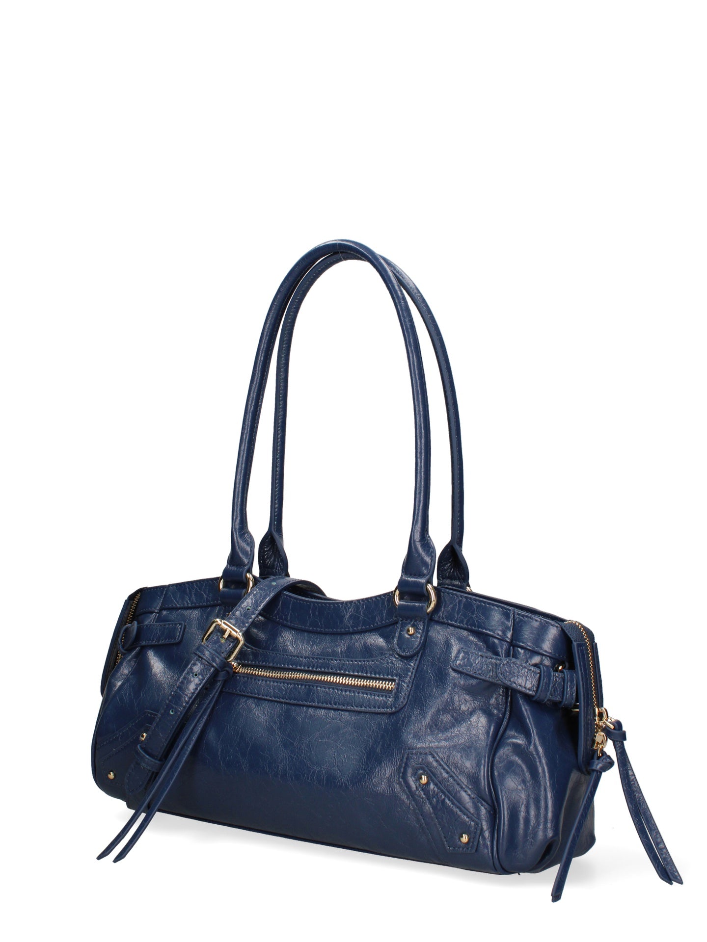 Borsa a Mano in Vera Pelle Blu Jeans