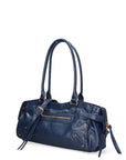 Borsa a Mano in Vera Pelle Blu Jeans