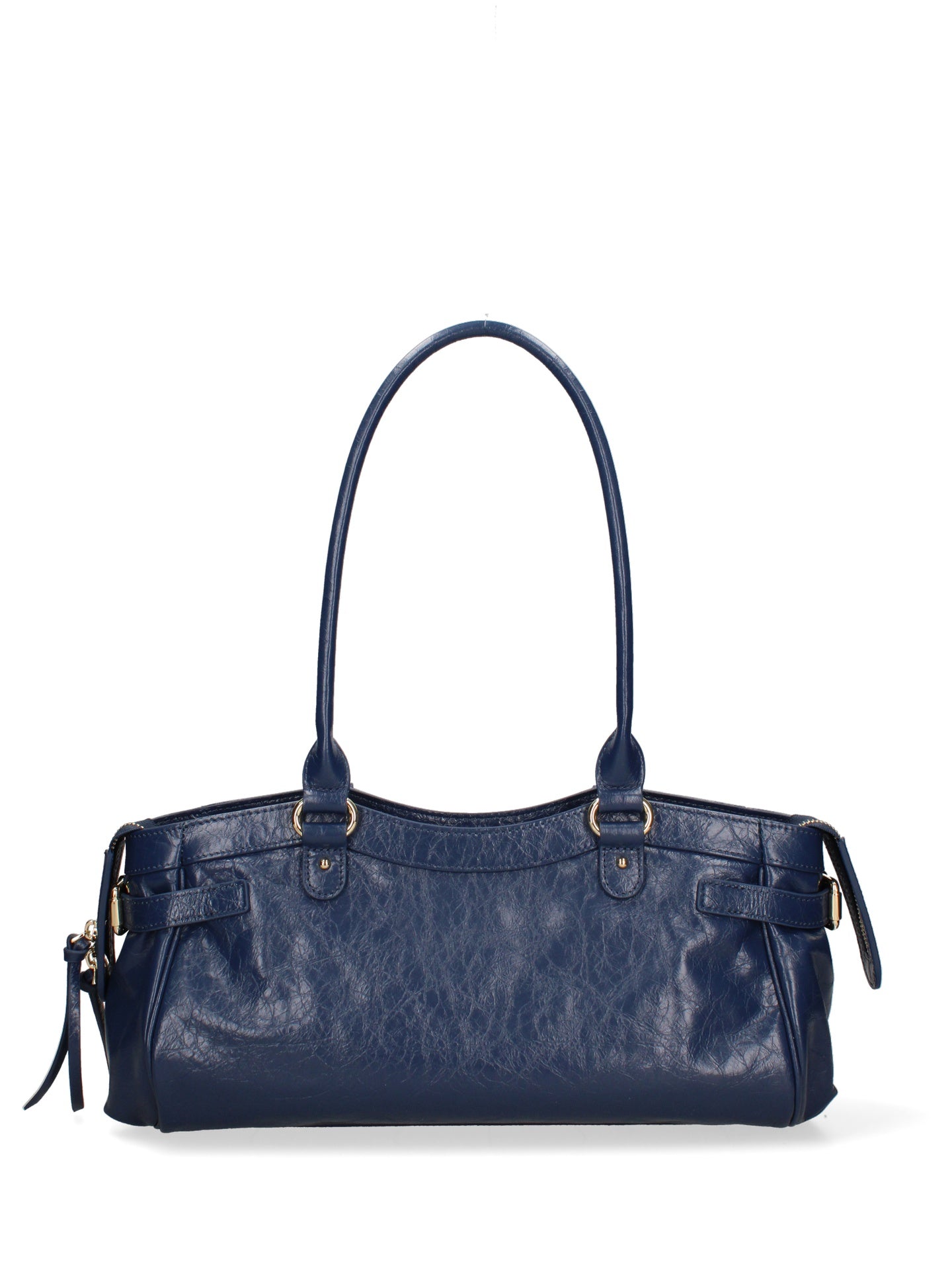 Borsa a Mano in Vera Pelle Blu Jeans