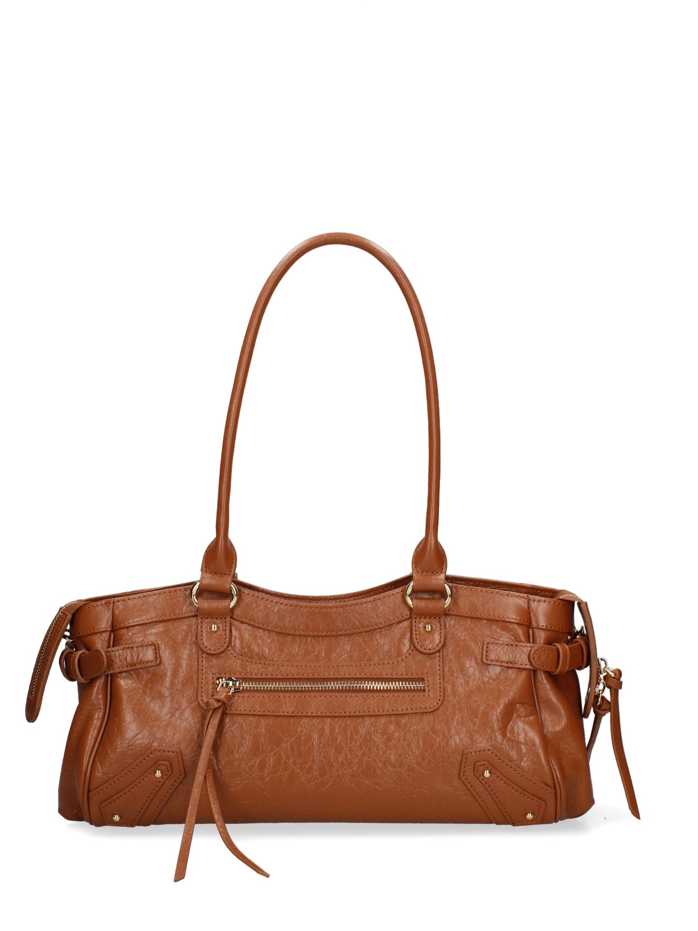 Borsa a Mano in Vera Pelle Cuoio Scuro Chiara Ferretti