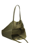 Borsa a Mano in 100% Cow Leather Verde Militare